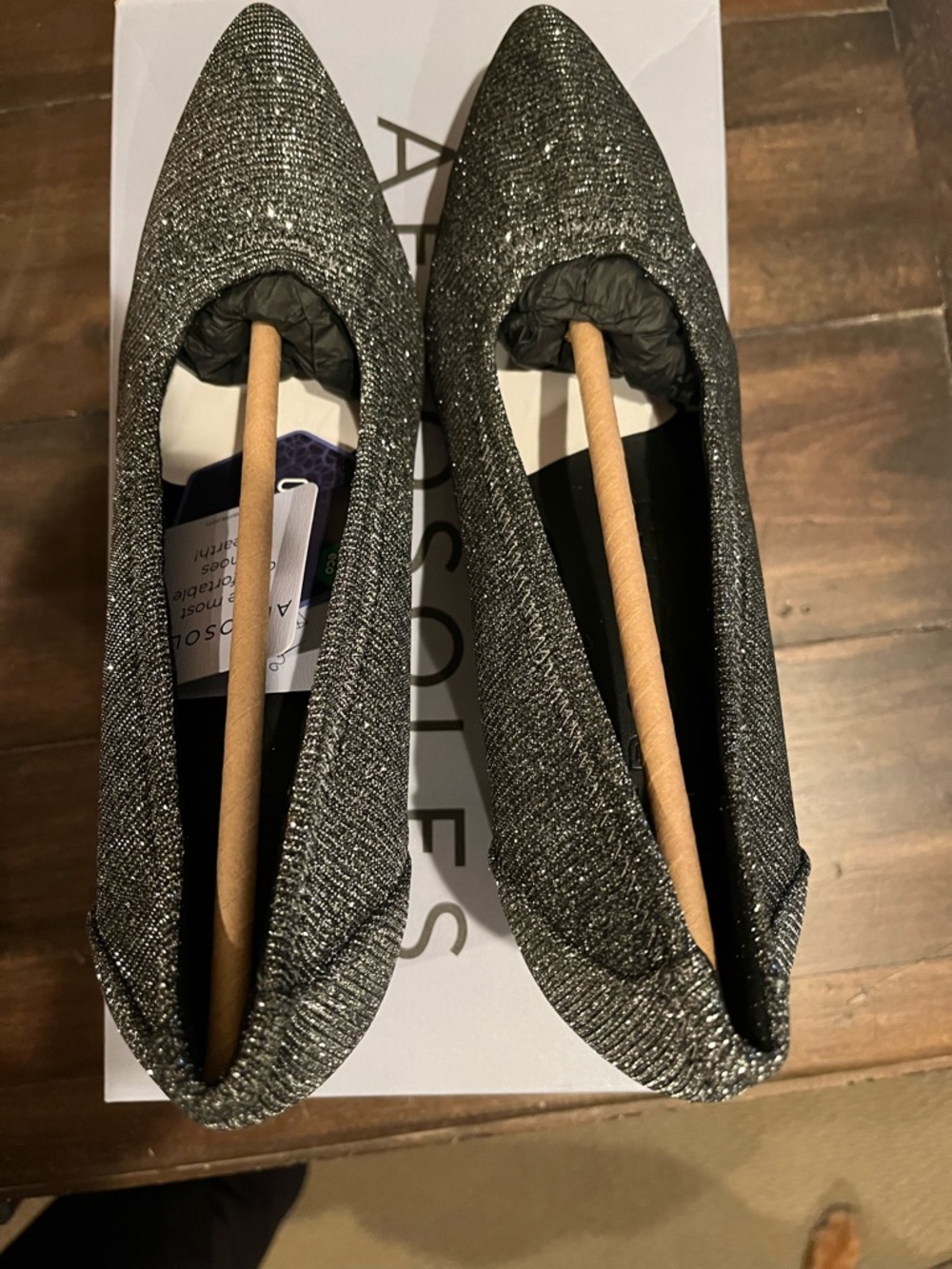 AEROSOLES Sparkle Pointed Heels Silver Metallic